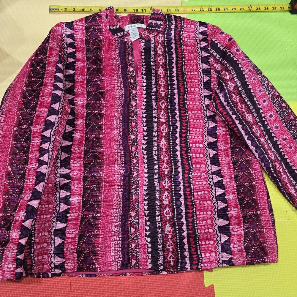 Vintage 90s Y2K Coldwater Creek Pleated Jacket Pink Geometric Boho Whimsygoth XL